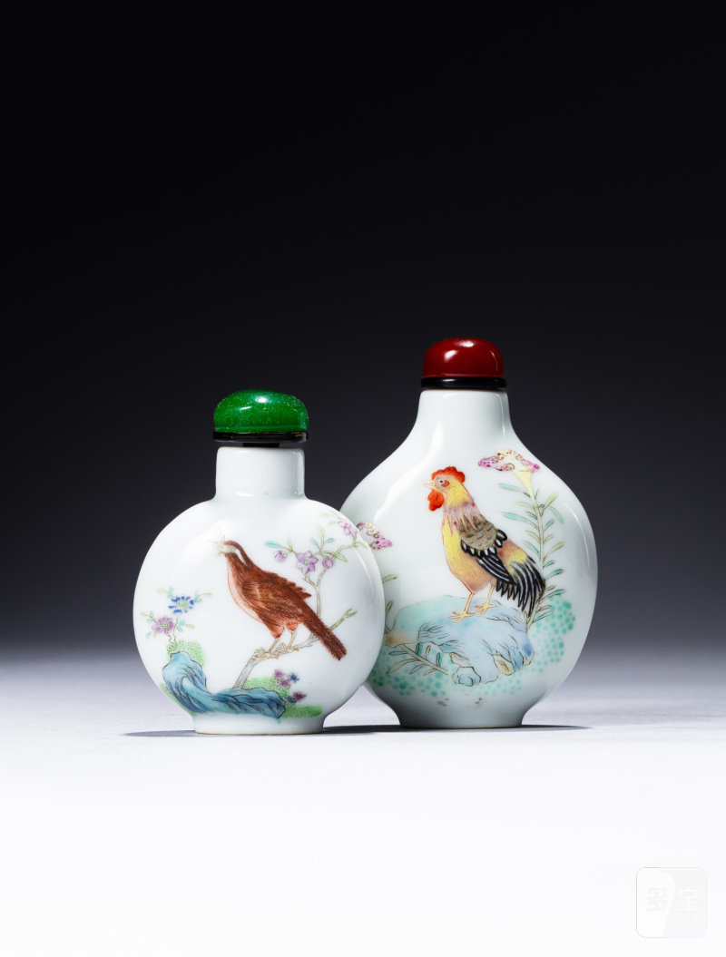 清道光 粉彩禽鳥紋鼻烟壺一組兩件《道光年製》款 - 图6